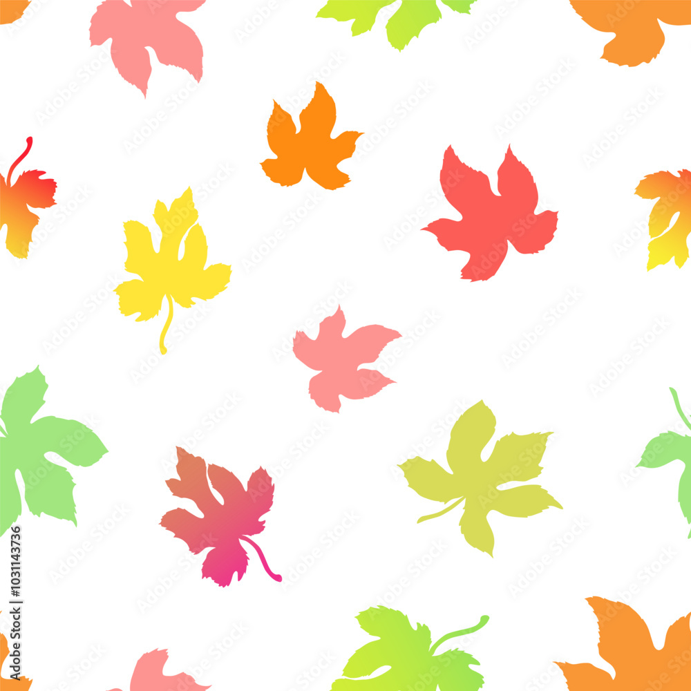 Seamless pattern with colorful fig leaves on a white background Seamless pattern with colorful fig leaves on a white background