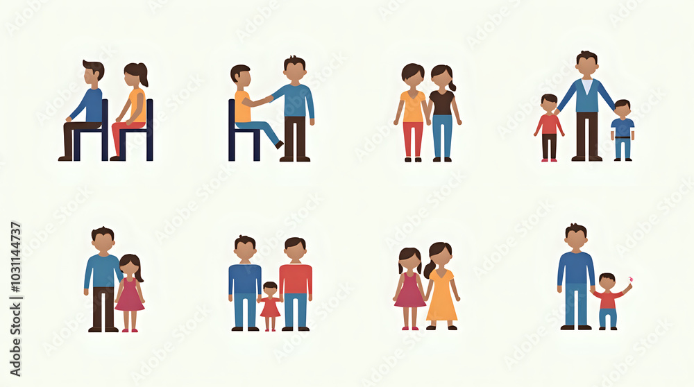 A set of solid vector icons representing various people icons for work groups, including teachers, families, children, and individuals with disabilities. A set of solid vector icons representing various people icons for work groups, including teachers, families, children, and individuals with disabilities.
