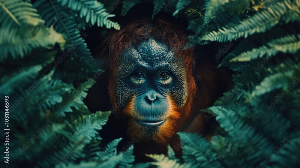 Majestic Orangutan in Circular Formation: Aerial View of Primate's Graceful Contours