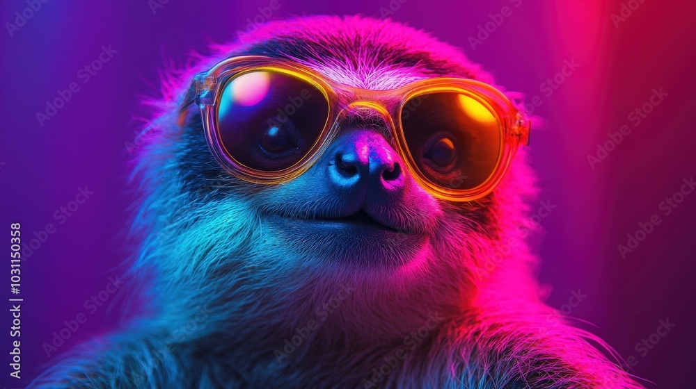 Neon Cosmic Sloth - Modern Holography Stock Photo with Vibrant Rainbow Gradient Neon Cosmic Sloth - Modern Holography Stock Photo with Vibrant Rainbow Gradient