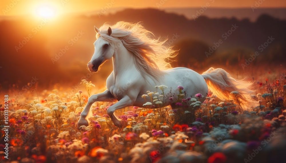 Picture presenting the galloping white horse Picture presenting the galloping white horse