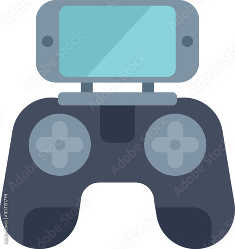 Smartphone holding drone remote control icon illustration featuring a smartphone attached to a remote control