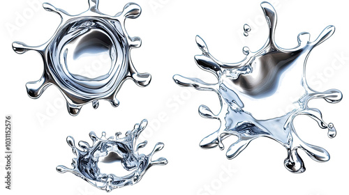 Abstract Futuristic Design of Glistening Silver Splashes Generative AI