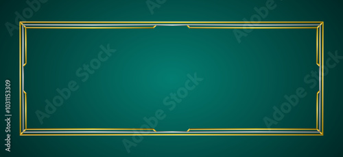 Metallic golden frame design, elegant empty banner background template, green background.