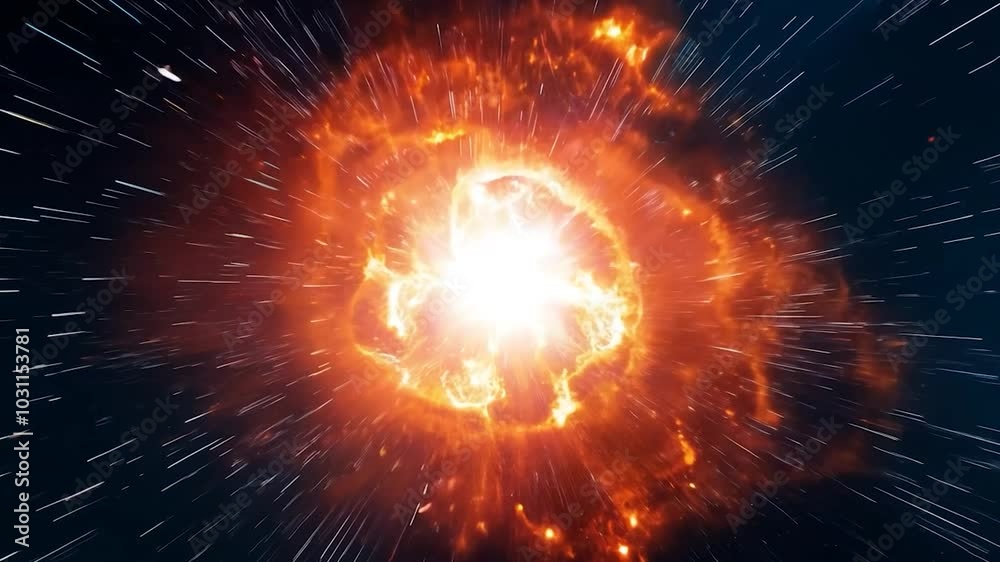 Hyperspeed approach to exploding star in space Hyperspeed approach to exploding star in space