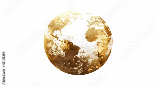 Fototapeta Naklejka Na Ścianę i Meble -  Gold planet earth isolated on a white background. Earth Elemental. Illustration