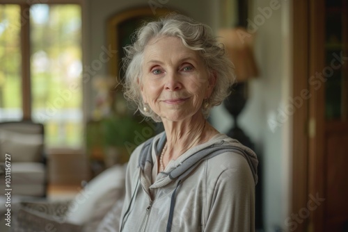 Portrait of a smiling senior Asian woman indoors at home