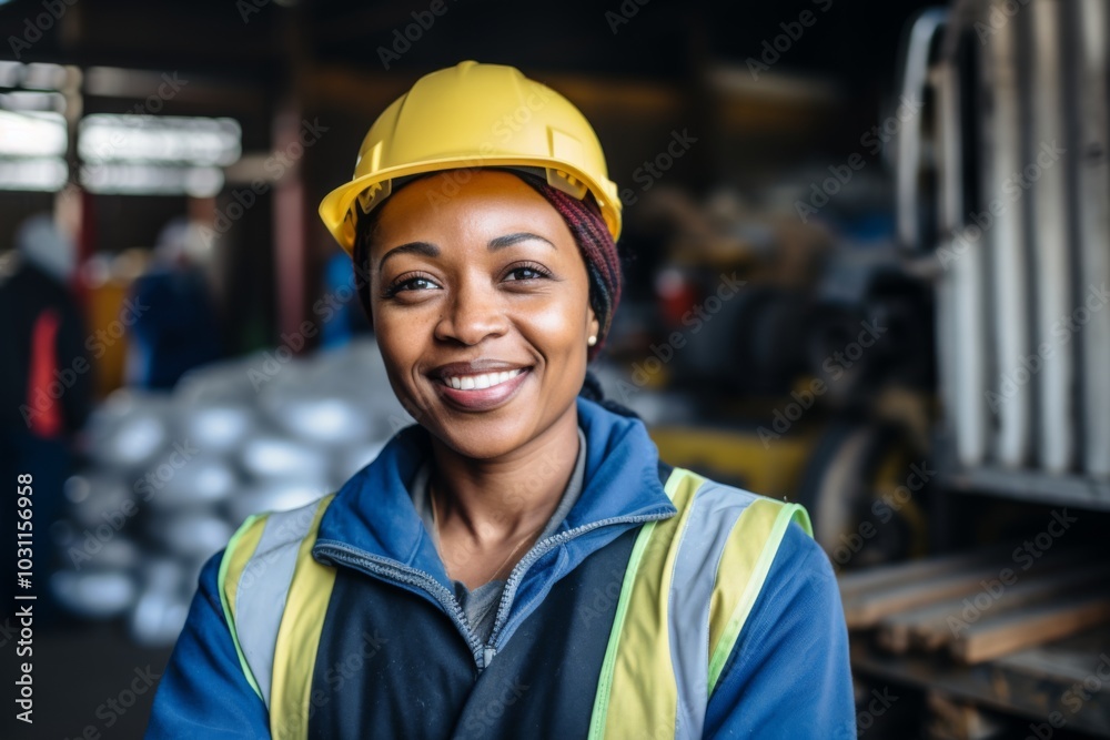 Portrait of a smiling African American female worker at factory Portrait of a smiling African American female worker at factory