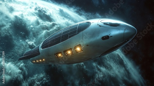 Wallpaper Mural A futuristic spacecraft flies through the vast expanse of space, surrounded by a nebula. Torontodigital.ca