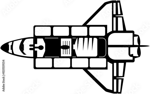 Rockets and satellites in a spaceship silhouette vector 