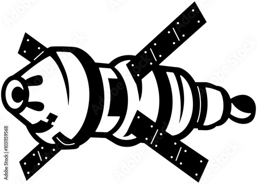 Rockets and satellites in a spaceship silhouette vector 