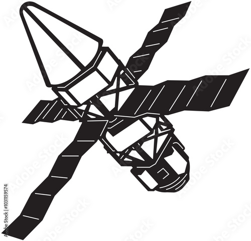 Rockets and satellites in a spaceship silhouette vector 