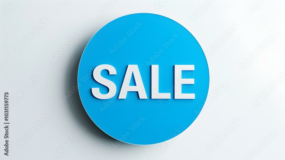 White 'SALE' Text on a Blue Round Paper Note. White Background with Copy Space White 'SALE' Text on a Blue Round Paper Note. White Background with Copy Space