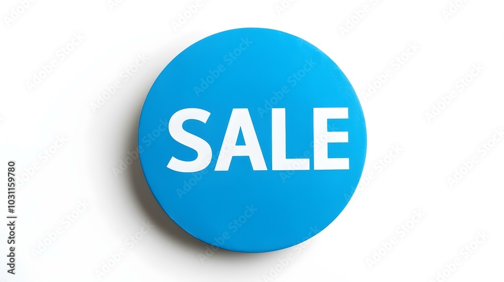 White 'SALE' Text on a Blue Round Paper Note. White Background with Copy Space White 'SALE' Text on a Blue Round Paper Note. White Background with Copy Space