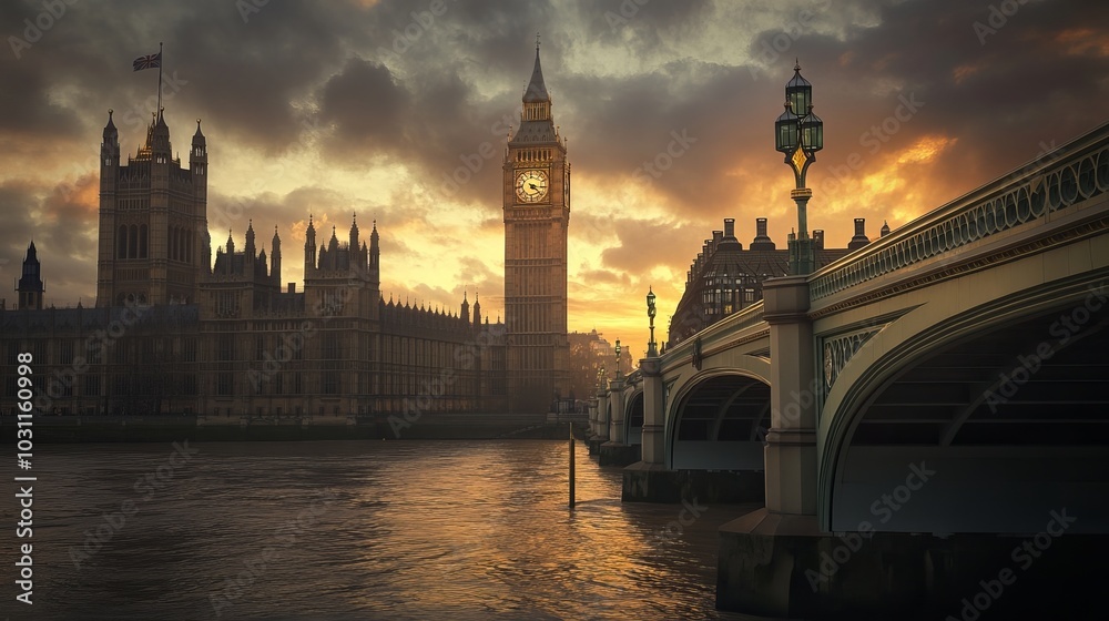 Fototapeta premium Westminster Bridge, the Houses of Parliament, and Big Ben in London.
