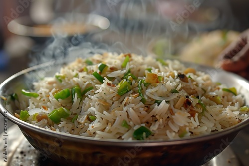 Panta Bhat: Fermented rice served with green chilies and onions photo