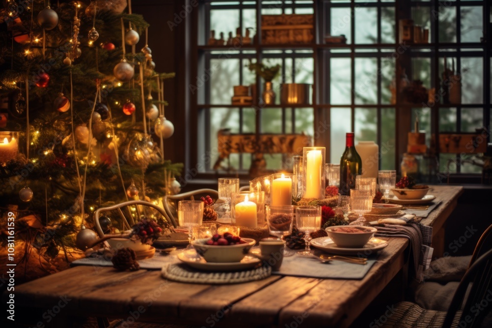 Swedish Christmas dinner at festive cozy room Swedish Christmas dinner at festive cozy room