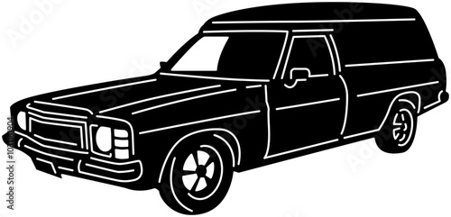 Illustration of vintage old cars in a black and white silhouette style, depicting transportation.