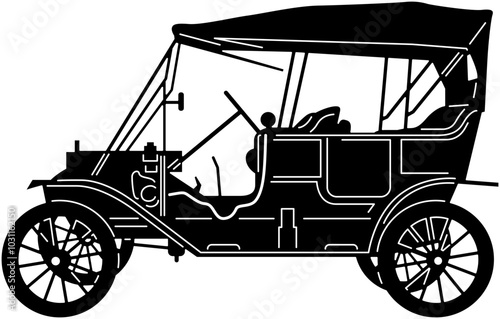 Wallpaper Mural Illustration of vintage old cars in a black and white silhouette style, depicting transportation. Torontodigital.ca