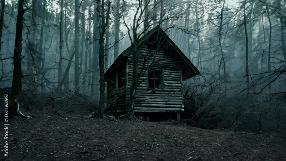 Old Wooden Cabin Landscape Gloomy Forest Old Wooden Cabin Landscape Gloomy Forest