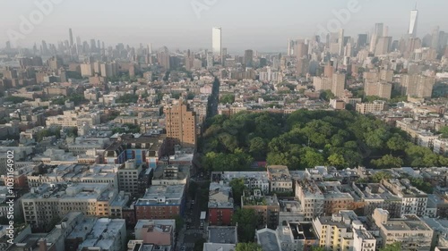 Aerial view of Tompkins Square Park on a humid summer morning photo