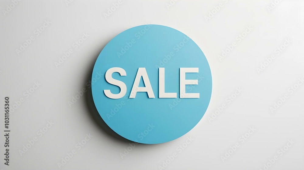 White 'SALE' Text on a Light Blue Round Paper Note. White Background with Copy Space White 'SALE' Text on a Light Blue Round Paper Note. White Background with Copy Space