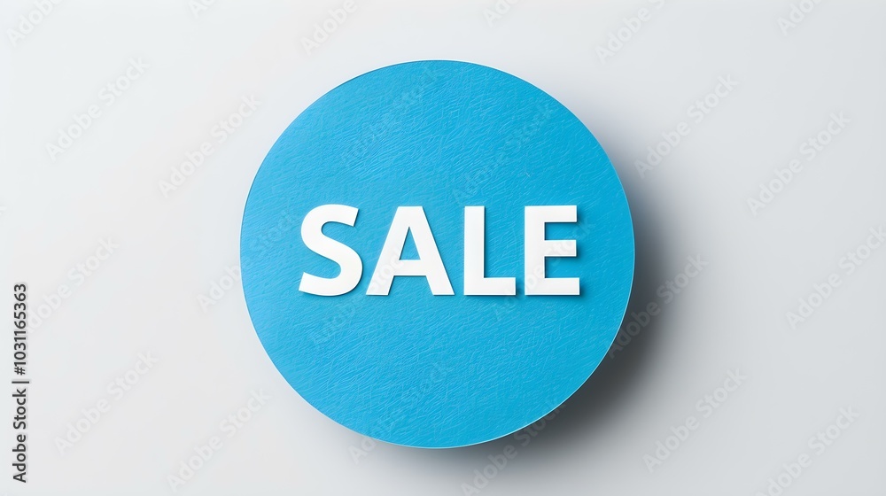 White 'SALE' Text on a Light Blue Round Paper Note. White Background with Copy Space White 'SALE' Text on a Light Blue Round Paper Note. White Background with Copy Space