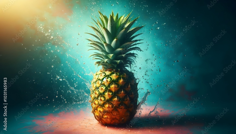 Fresh pineapple with water splash Fresh pineapple with water splash