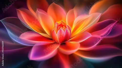 A vibrant, colorful lotus flower with glowing petals.