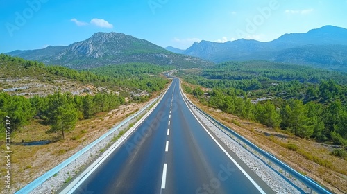 Empty road in a mountain range. Perfect for travel, journey, and adventure themes.