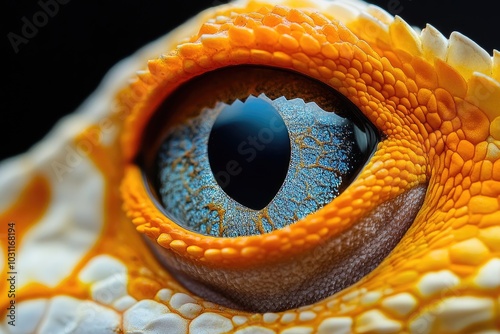 Close up of lizard eye with bright blue iris. Perfect for reptilian, animal, or nature projects.