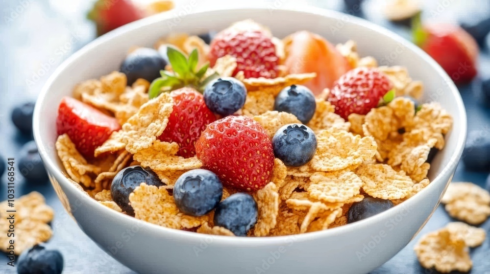 Bowl of Whole Grain Cereal with Fresh Berries, a Healthy and Delicious Breakfast Option Bowl of Whole Grain Cereal with Fresh Berries, a Healthy and Delicious Breakfast Option