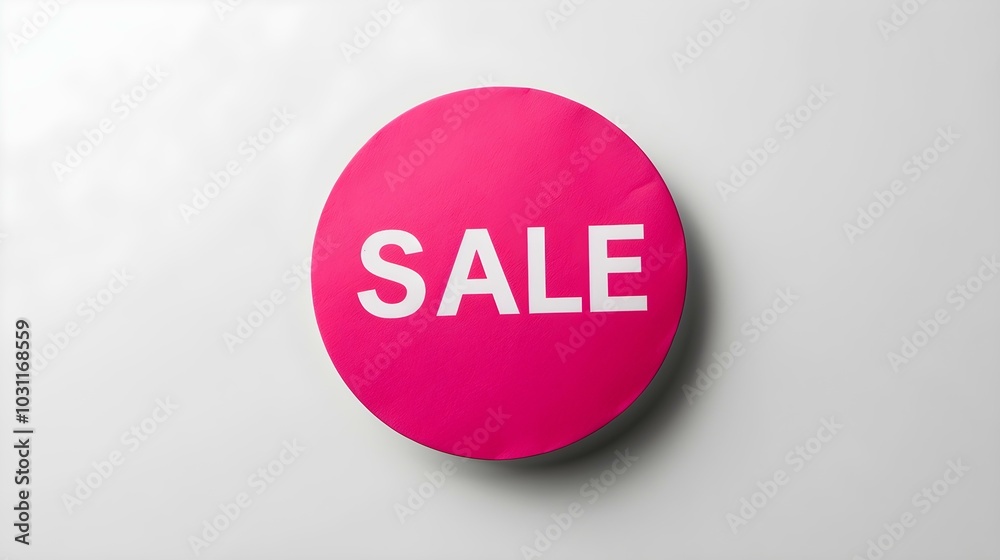 White 'SALE' Text on a Pink Round Paper Note. White Background with Copy Space White 'SALE' Text on a Pink Round Paper Note. White Background with Copy Space