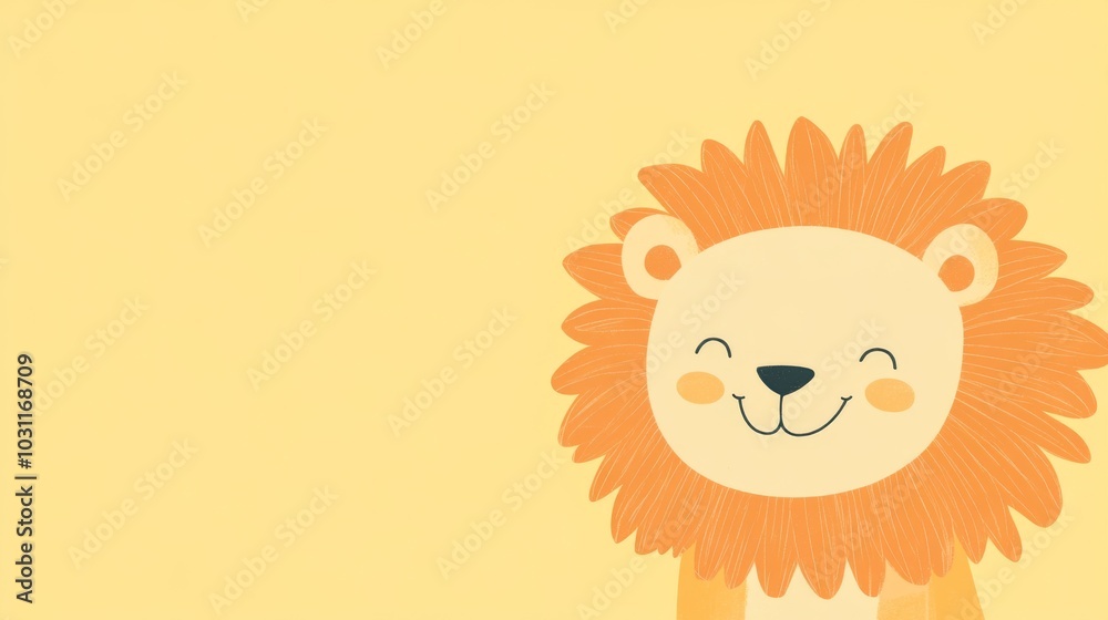 Cute cartoon lion with a smile on a yellow background. Cute cartoon lion with a smile on a yellow background.