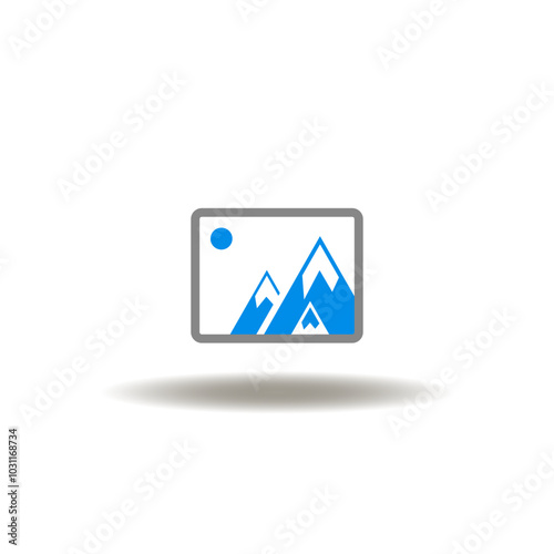 Free Download Vector illustration of picture with mountain and sun. Symbol of graphic design. - GFXLoad