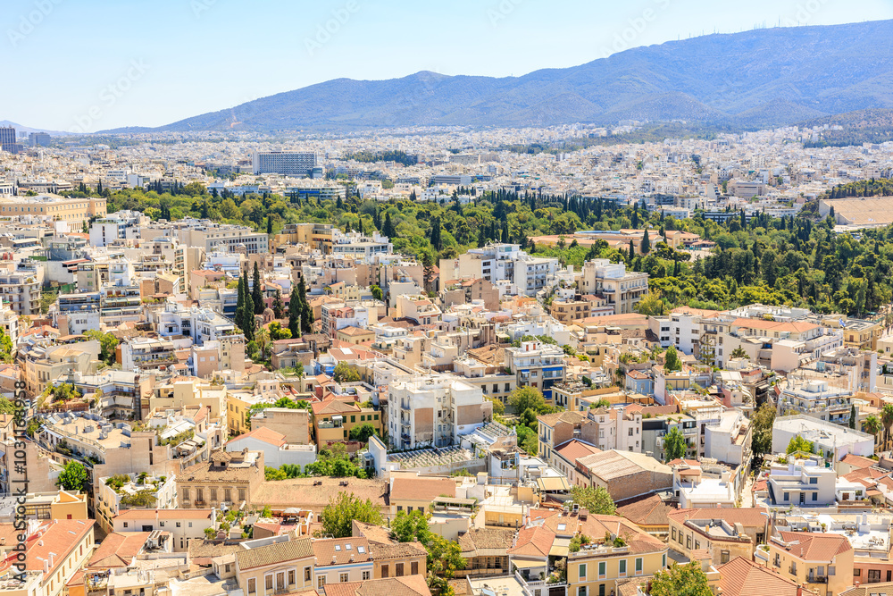 Fototapeta premium A city with many buildings and trees