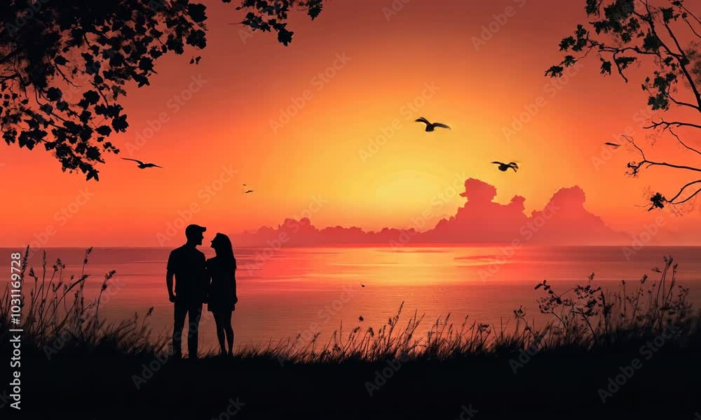 silhouette of a man and woman at sunset