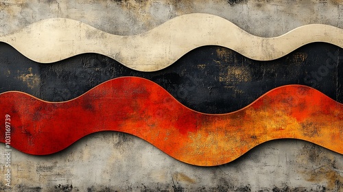 Wallpaper Mural Abstract wavy background with red, black, and white stripes on a textured, gray background. Torontodigital.ca