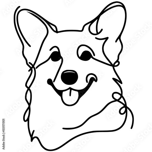 Cute corgi portrait silhouette one line art