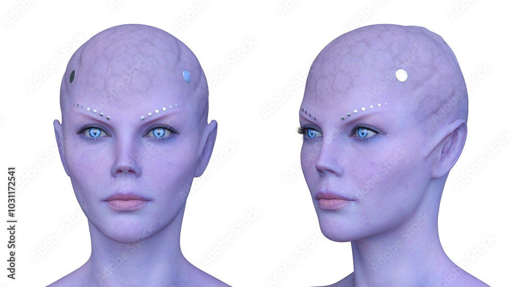 女性エイリアンの顔 3DCGレンダリング 女性エイリアンの顔 3DCGレンダリング