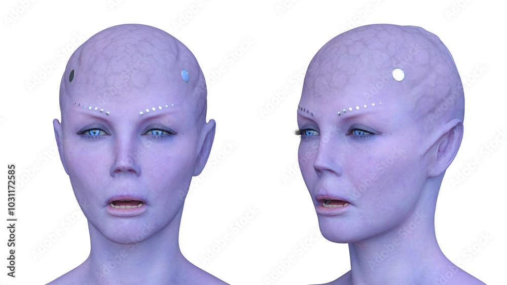 女性エイリアンの顔 3DCGレンダリング 女性エイリアンの顔 3DCGレンダリング