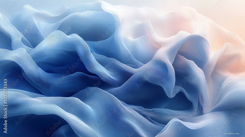 Obraz premium Abstract blue and white flowing liquid, like waves, creating a sense of movement and fluidity.