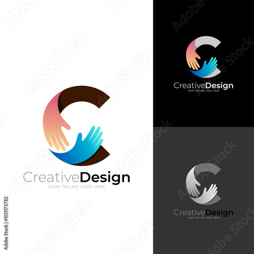 Letter C logo and hand care design combination, unity logos