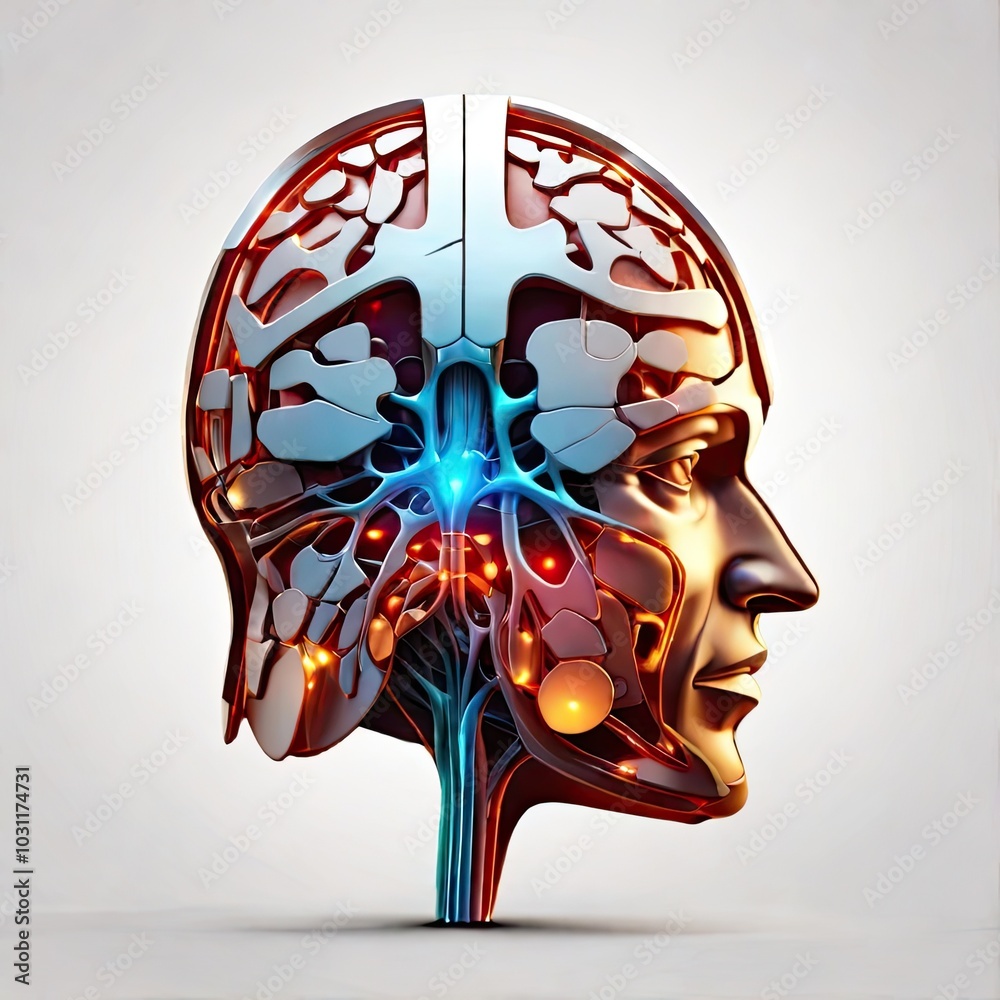 Part of head shaped, colorful 3D object on white background Part of head shaped, colorful 3D object on white background
