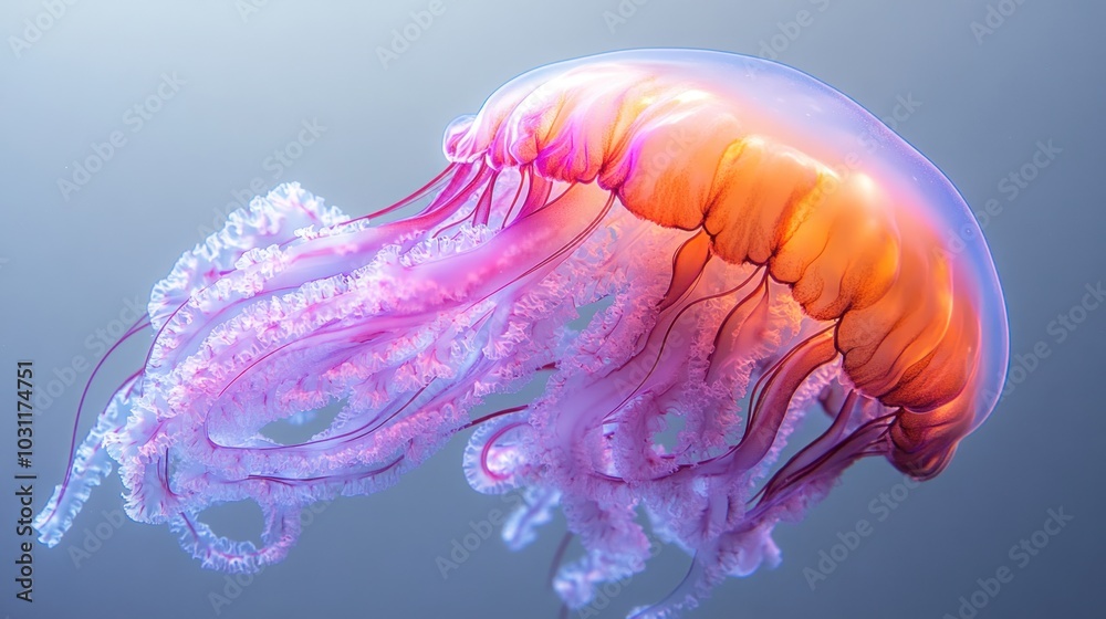 Fototapeta premium A Vivid Pink and Orange Jellyfish