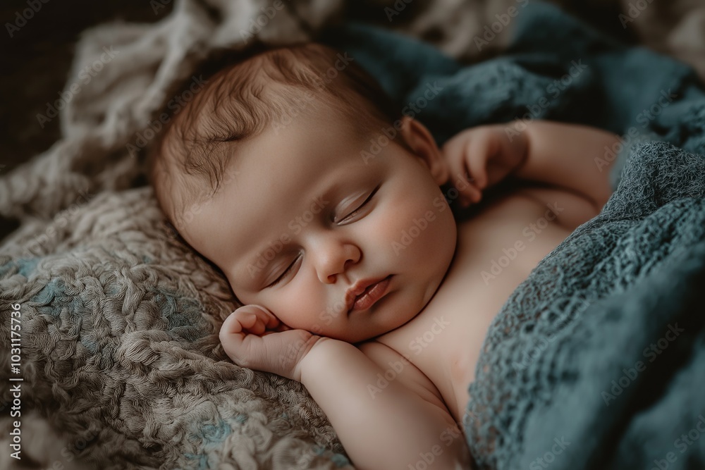 A peaceful baby sleeping soundly on a soft blanket in a cozy indoor setting during the day A peaceful baby sleeping soundly on a soft blanket in a cozy indoor setting during the day