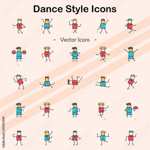Icons representing various dance styles and movements.
