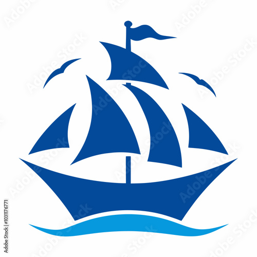 Ship with Sail and Seagulls Logo Vector Illustration photo