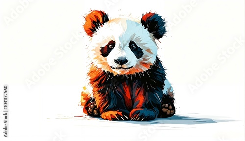 psychedelic panda illustration with colorful splashes on white background