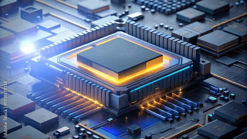 Close Up of Modern Microprocessor on Circuit Board Digital Innovation in Electronics Showcasing Advanced Technology and Hardware Precision Close Up of Modern Microprocessor on Circuit Board Digital Innovation in Electronics Showcasing Advanced Technology and Hardware Precision